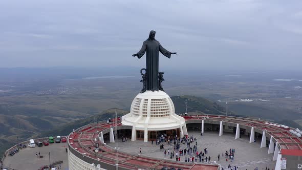 Aerial: Cristo Rey, spectacular mountain, Guanajuato, drone view