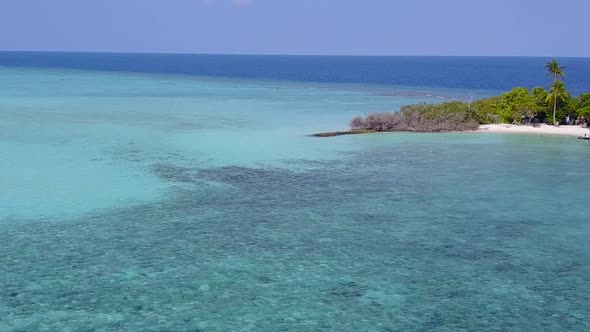 Aerial drone nature of marine tourist beach by blue sea and sand background