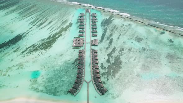 Drone Video of Exotic Turquoise Paradise and Water Villa Bungalows Maldives