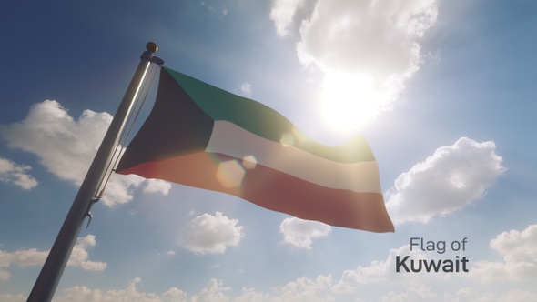 Kuwait Flag on a Flagpole V2