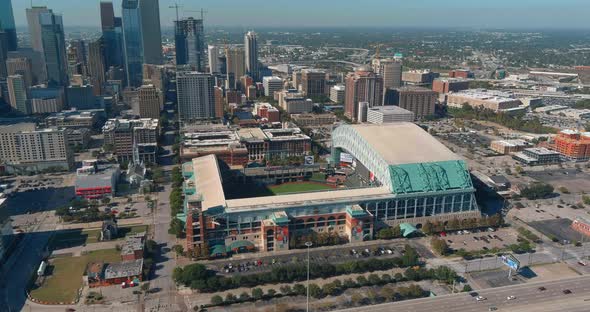 Aerial view of downtown Houston and surrounding landscape. This video was filmed in 4k for best imag