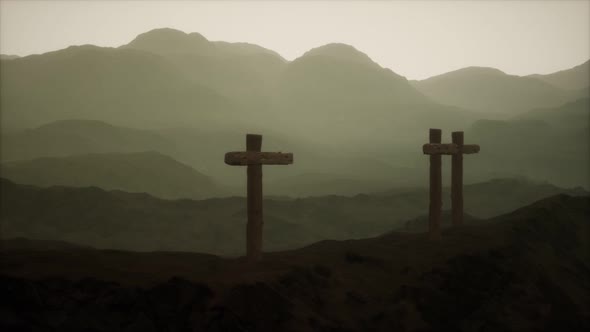 Wooden Crucifix Cross at Mountain alt