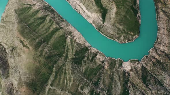 Sulak River in Sulak Canyon Aerial View of the Unique Natural Landscape Dagestan