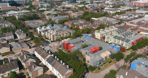 Aerial view of Affluent homes near downtown Houston in the Rice Village area