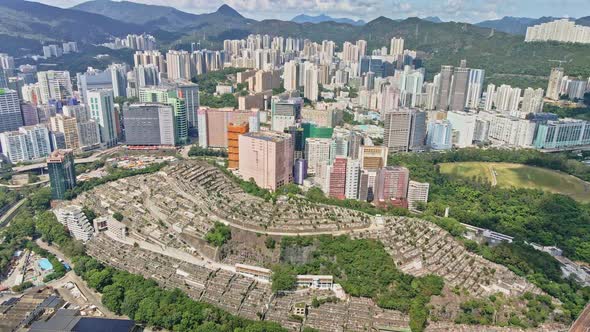 Tsuen Wan Chinese Permanent urban Cemetery in the middle of city, Hong Kong