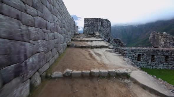 Steady Cam shot following a path on the mountain of the famous Machu Picchu in Peru.