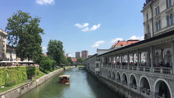 Cruise boat at the Ljubljanica river 