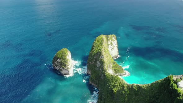 Drone Shot By Drone Ocean with Waves and Rocky Cliff Bali, Indonesia, Beautifulbeach of Kelingking