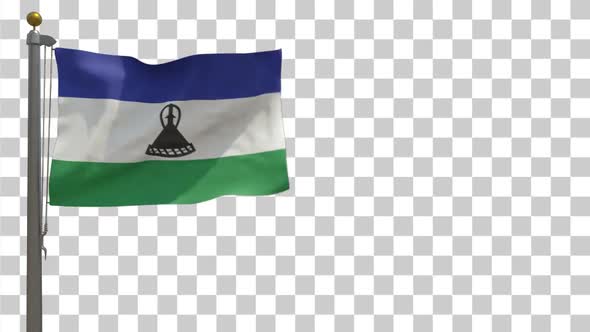 Lesotho Flag on Flagpole with Alpha Channel - 4K