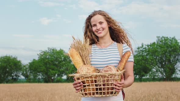 Attractive with a Large Smile Lady with Long Curly