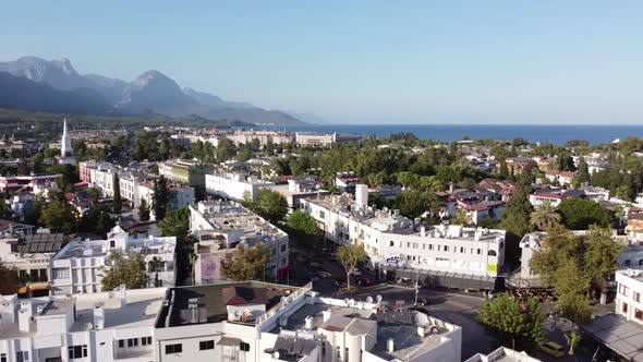 Top view from Kemer, a beautiful city in the middle of Lycian Way, Turkey. Mountains, beach and the