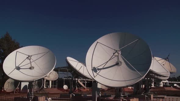 Satellite Dishes on the Roof of a TV Station.