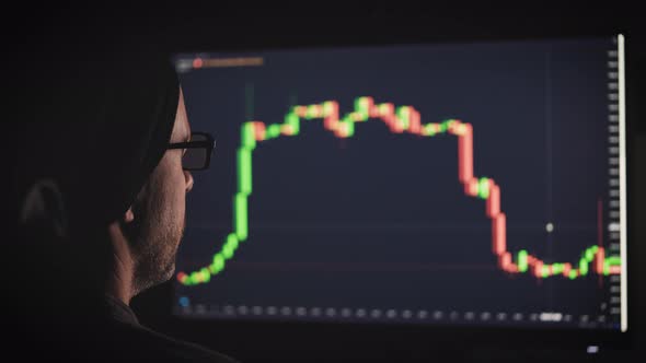 A Trader Studies Stock Market Charts or Cryptocurrencies