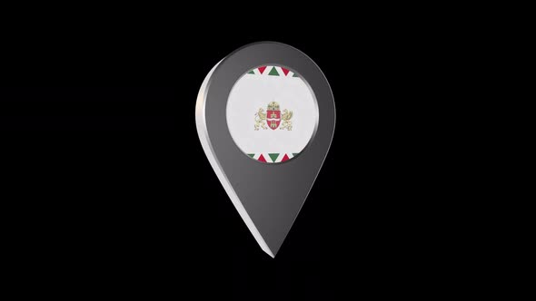 3d Animation Map Navigation Pointer With Flag Of Budapest (Hungary) With Alpha Channel - 2K