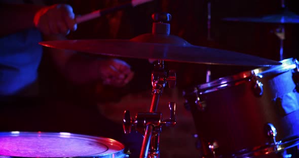 Drummer playing on drum set 4k