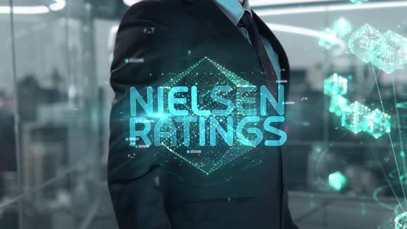 Businessman with Nielsen Ratings Hologram Concept