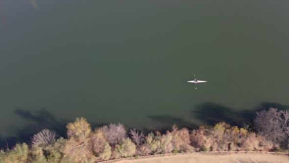 Flight above the canoe on sunny winter day in Texas