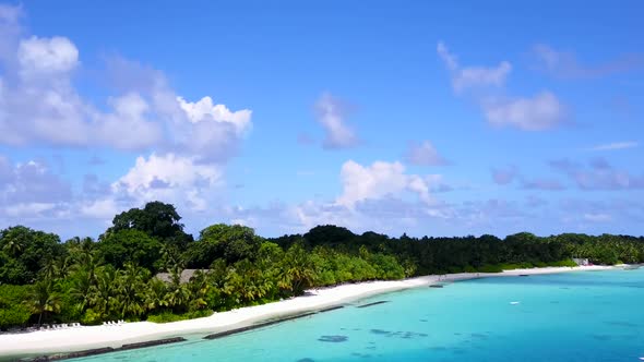 Aerial nature of lagoon beach voyage by ocean and sand background