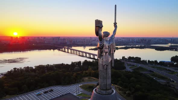 Monument Motherland in the Morning. Kyiv, Ukraine. Aerial View