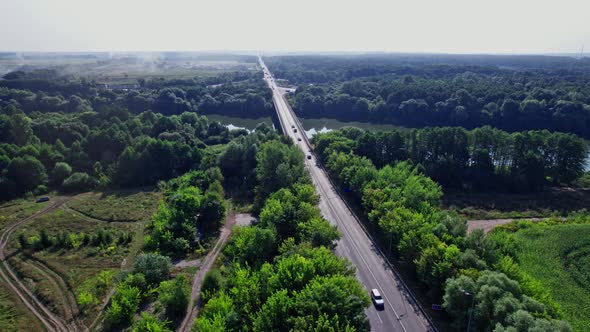 Aerial View of the Bridge and the Road Over the River