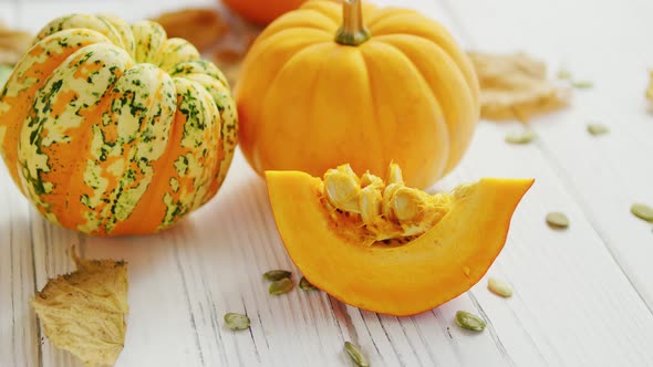 Yellow Pumpkins Laid on Table