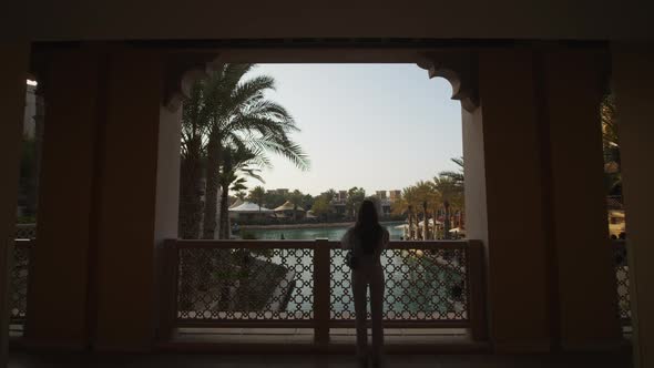 Woman Looking at Water Canal in Luxury Hotel Resort in Dubai