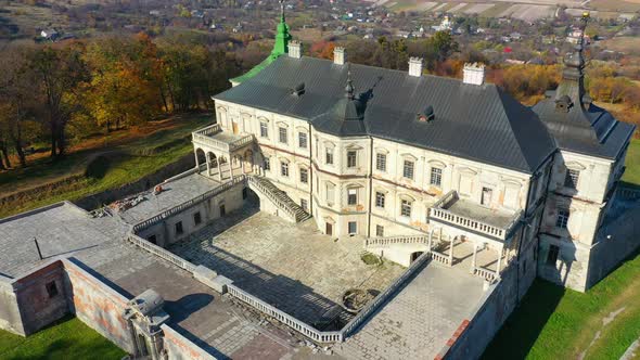 Aerial View of Haunted Castle of Pidhirtsi, Ukraine