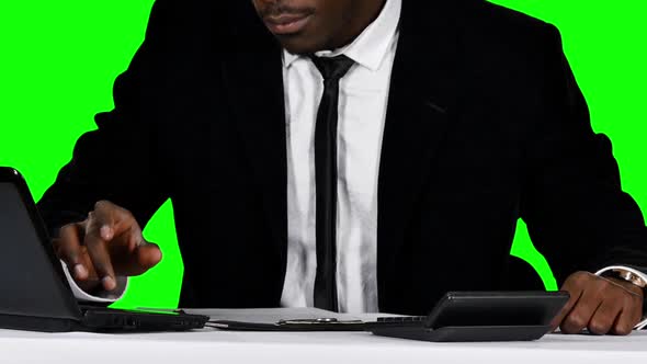 Man Sign Documents Turning. Green Screen