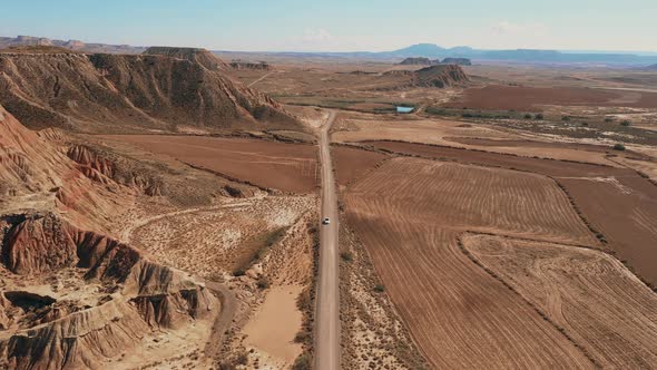 Drone shot of the Bardenas Reales National Park in Spain