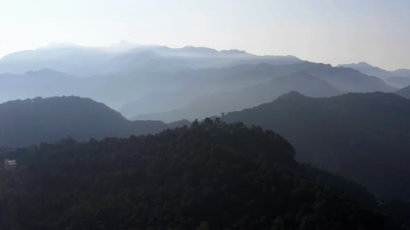 Aerial view of Mountain in the sun. clouds on the sunrise in the Alishan mountains.