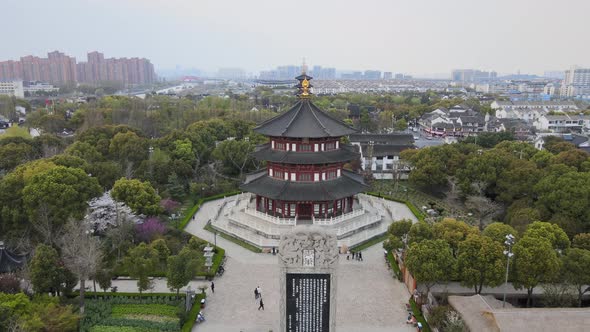 Aerial Suzhou Garden, Tower in China