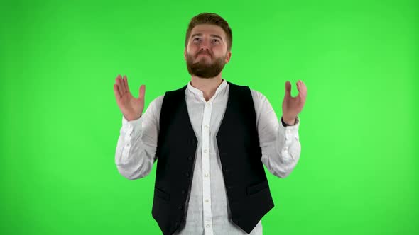 Man Claps His Hands with Wow Happy Joy and Delight. Green Screen