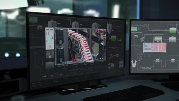 Computer technology ui is controlling the automated industrial lines at a plant alt