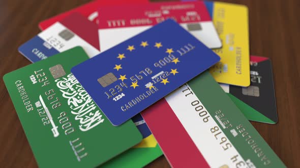 Emphasized Bank Card with Flag of the EU