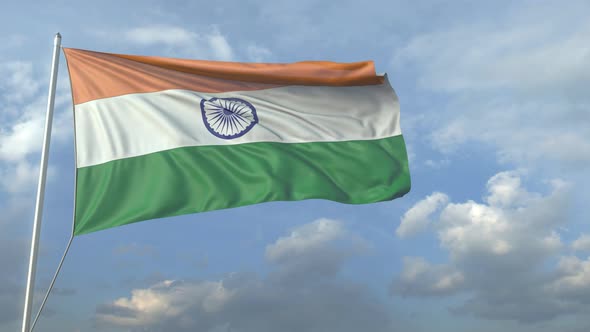 Airliner Flying Over Waving Flag of India