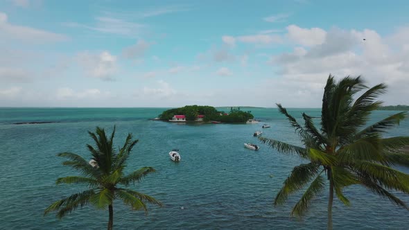 Aerial View of a Small Private Tropical Island in the Mauritius