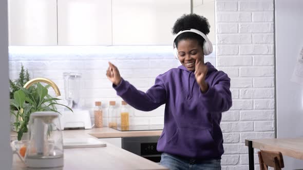 African American Black Handsome Woman Dancing with Headphones Enjoy Life Listening Favourite Music