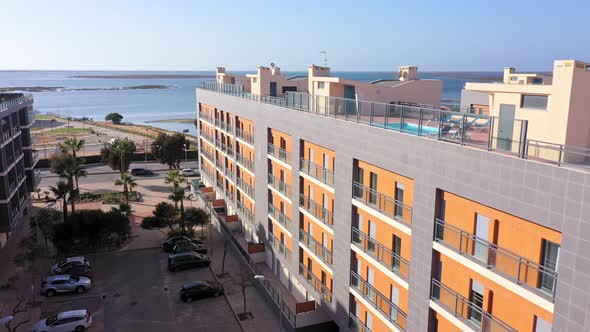 Aerial View of the Urban Area of Portugal in the South of Houses with Modern Infrastructure Swimming