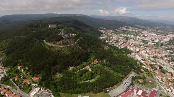 Santa Luzia church sanctuary drone aerial view in Viana do Castelo, in Portugal