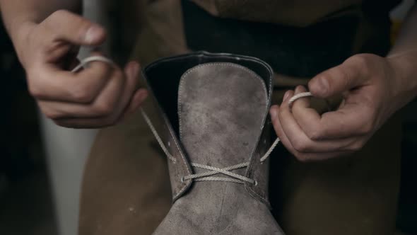 Shoemaker Makes Leather Shoes for Men Sole of Shoe Handmade Craft DIY Process Craftsman Making Boots