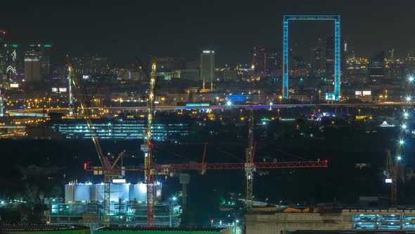 Dubai Skyline Night Timelapse with Illuminated Landmarks