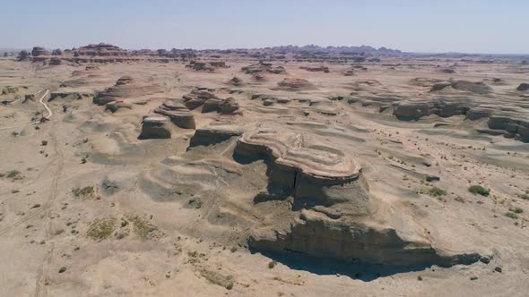 Aerial View of Sandy Rocks Desert in the World Town of Demons of Karamay, Xinjiang, China