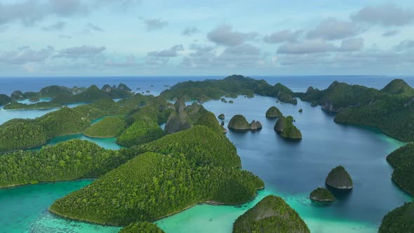 Aerial view of  Wajag Islands archipelago, Raja Ampat, West Papua, Indonesia.