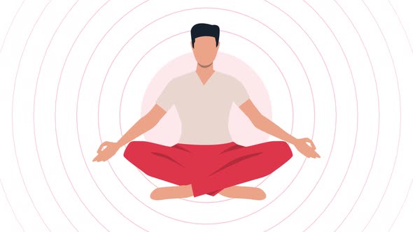 Young Man Yoga Meditation Cartoon Animation