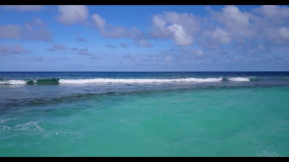 Aerial top view travel of perfect lagoon beach time by turquoise sea with white sandy background of 