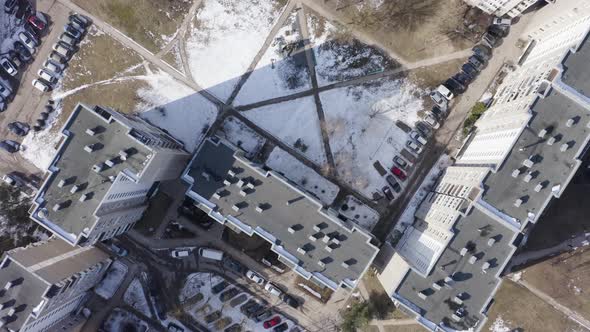 Top Drone View of Residential Apartment Buildings of Soviet Period in Vilnius