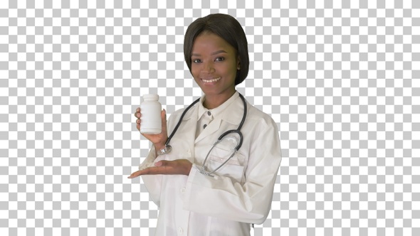 Smiling african american female doctor, Alpha Channel