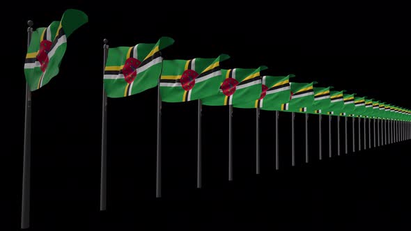 Row Of Dominica Flags With Alpha 4K