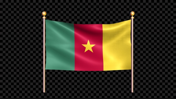 Flag Of Cameroon Waving In Double Pole Looped