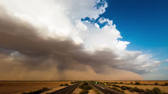 Sandstorm In The Desert And Sand , Red Sand, Above The Highway (2)